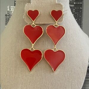 Gold and Red Heart Drop Earrings